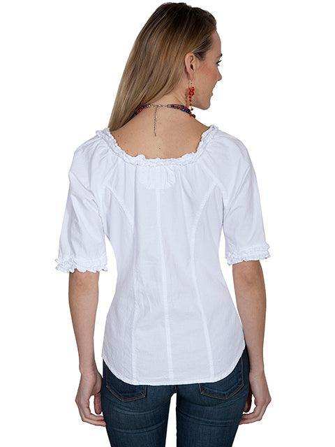 Scully WHITE 3/4 SLV SCOOP NECK BUTTON FRONT BLOUSE - Scully Leather - Flyclothing LLC