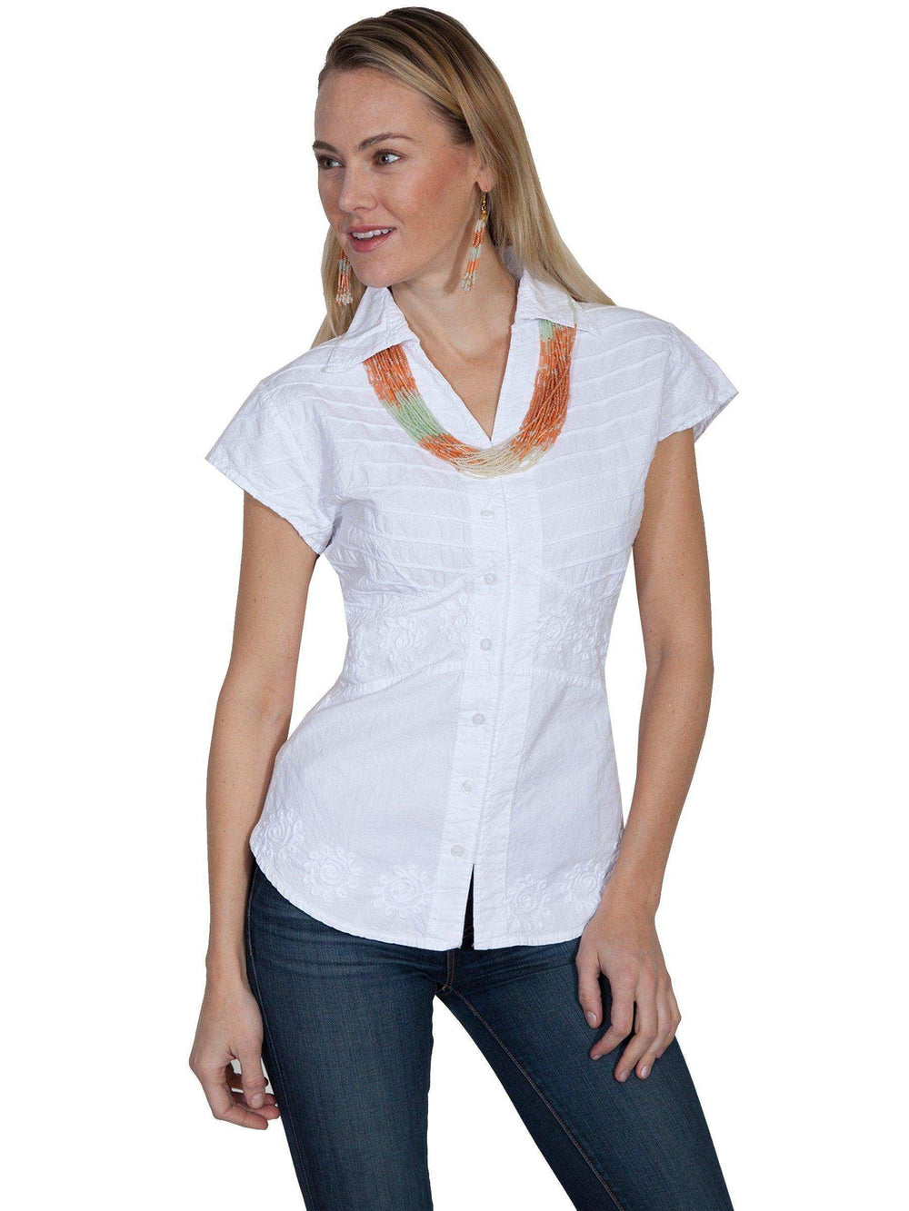 Scully WHITE CAP SLEEVE BUTTON FRONT BLOUSE - Scully Leather - Flyclothing LLC
