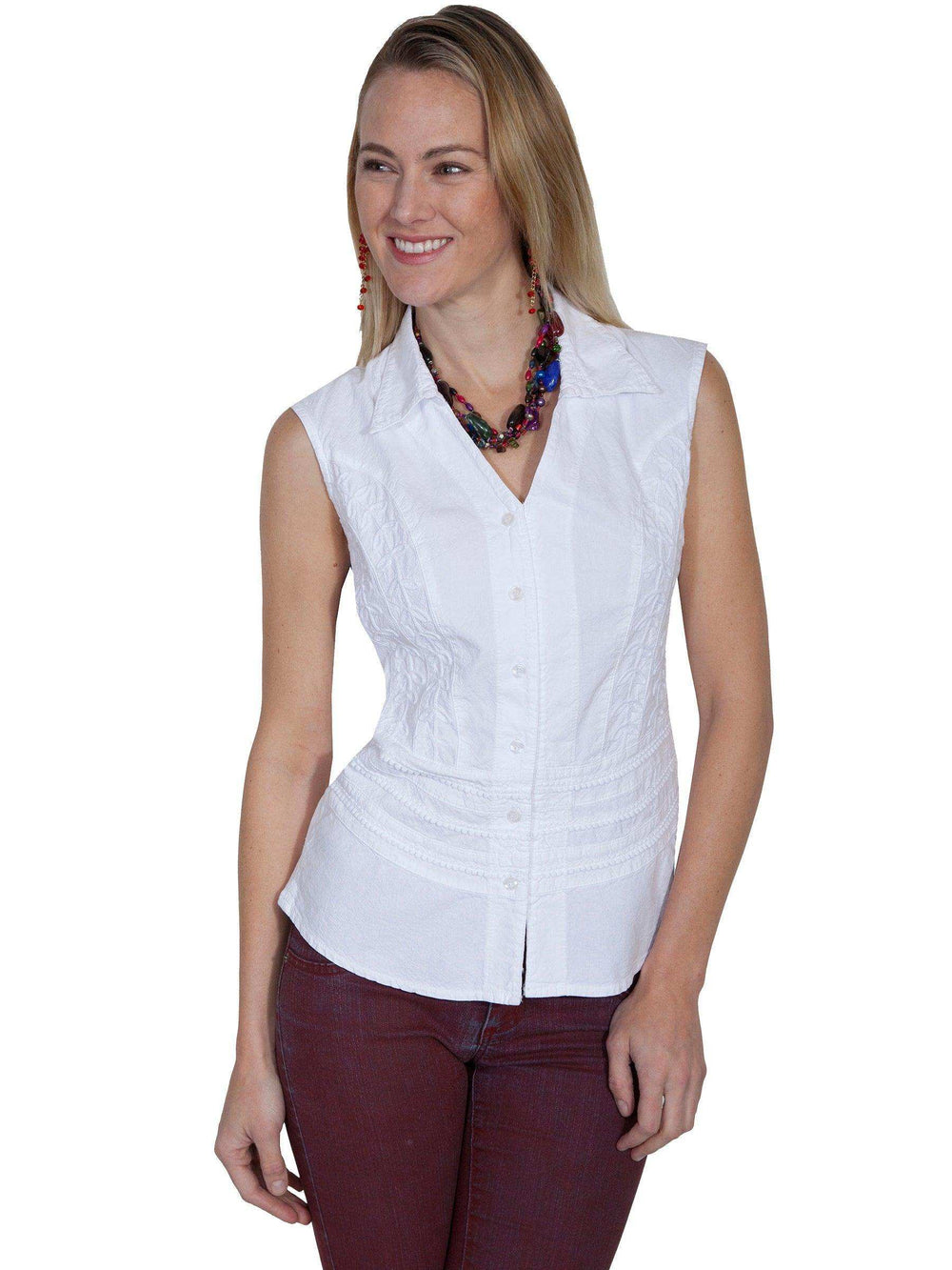 Scully WHITE S/L BUTTON FRONT COLLAR BLOUSE - Scully Leather - Flyclothing LLC