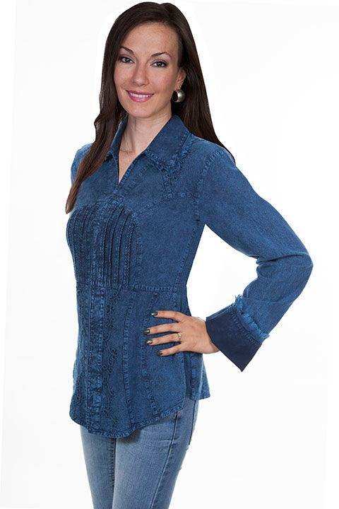 Scully DARK BLUE L/S COLLAR BLOUSE - Scully Leather - Flyclothing LLC