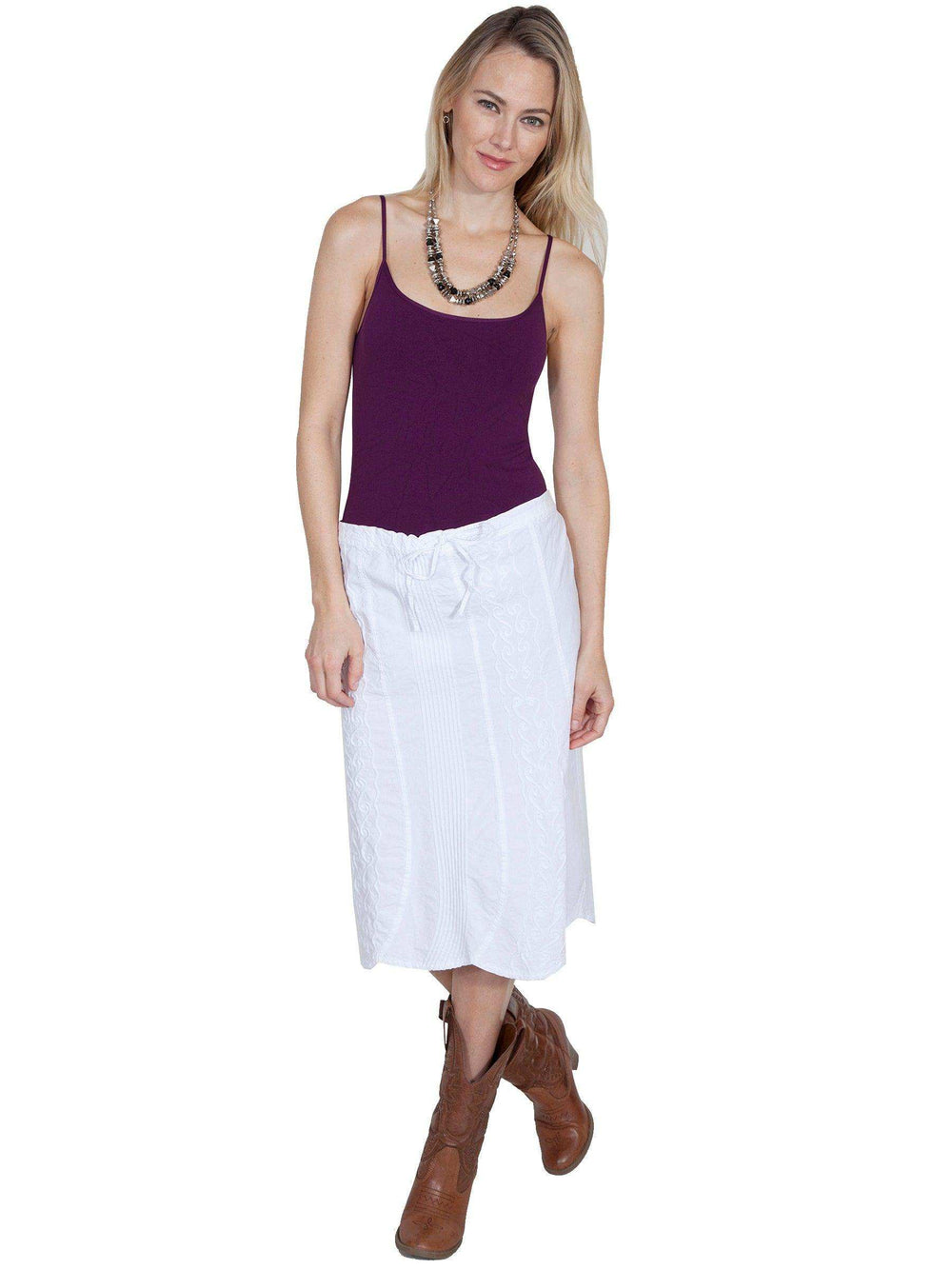 Scully WHITE TIE FRONT SKIRT ELASTIC BACK - Scully Leather - Flyclothing LLC