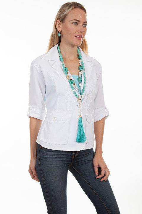 Scully WHITE COTTON JACKET W/ROLL SLEEVES - Scully Leather - Flyclothing LLC