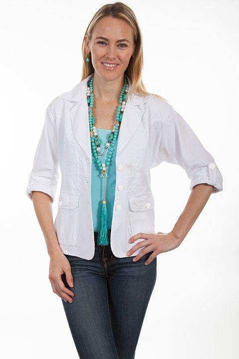 Scully WHITE COTTON JACKET W/ROLL SLEEVES - Scully Leather - Flyclothing LLC