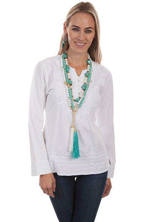 Scully WHITE L/S 4 BUTTON FRONT BLOUSE - Scully Leather - Flyclothing LLC