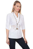 Scully WHITE 3/4 PEEK-A-BOO SLEEVE BLOUSE - Scully Leather - Flyclothing LLC