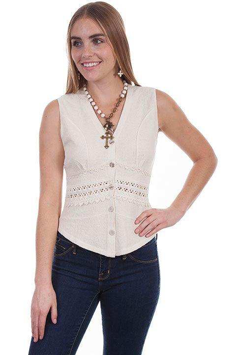 Scully NATURAL SLEEVELESS BUTTON FRONT BLOUSE - Scully Leather - Flyclothing LLC