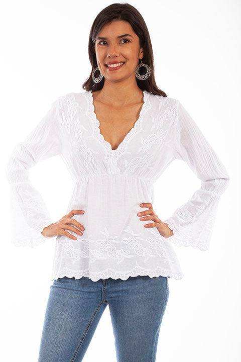 Scully WHITE PLUNGING NECK LINE W/BELL SLEEVES - Scully Leather - Flyclothing LLC