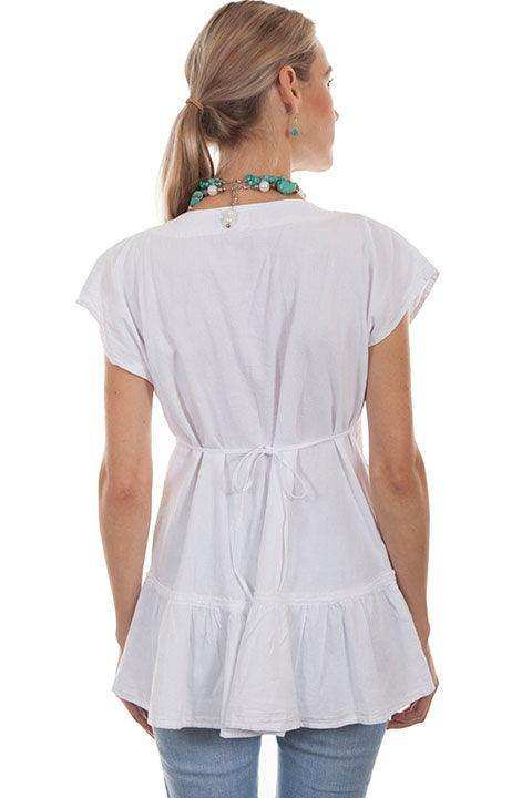 Scully WHITE TIE BACK V-NECK BLOUSE W/RUFFLE BOTT - Scully Leather - Flyclothing LLC