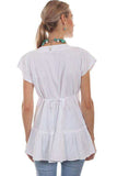 Scully WHITE TIE BACK V-NECK BLOUSE W/RUFFLE BOTT - Scully Leather - Flyclothing LLC
