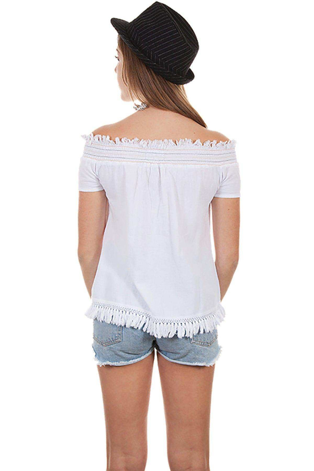 Scully WHITE OFF SHOULDER SHORT SLEEVE BLOUSE - Scully Leather - Flyclothing LLC