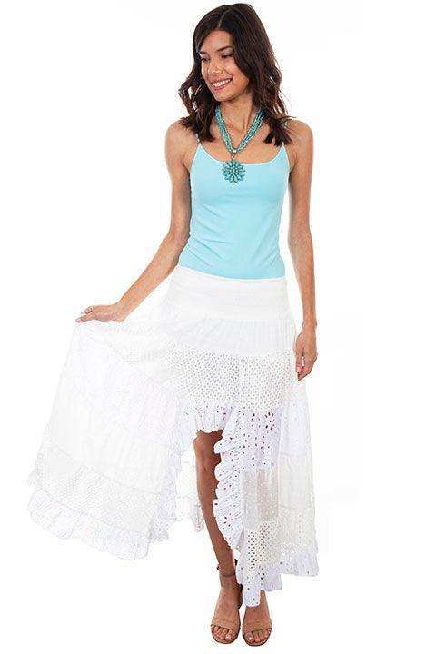 Scully WHITE TIERED LACE SKIRT W/SMOCKED WAIST - Scully Leather - Flyclothing LLC