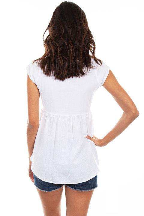 Scully WHITE HI/LO C/S EMBROIDERED BUTTON FRONT BLOUSE - Scully Leather - Flyclothing LLC