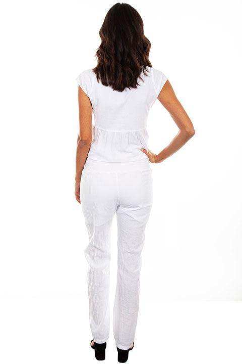 Scully WHITE ELASTIC WAIST CROCHET FRONT PANT - Scully Leather - Flyclothing LLC