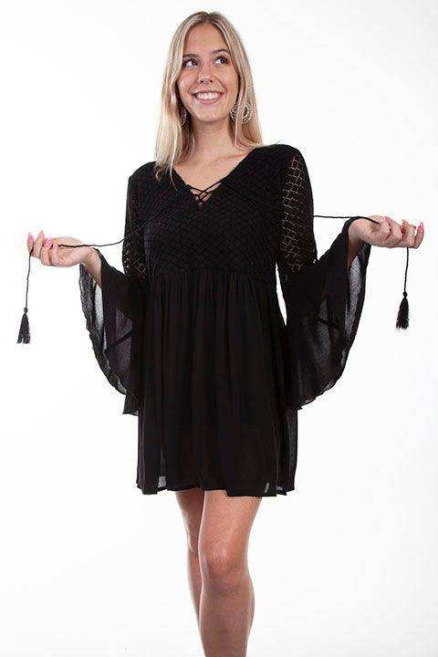 Scully BLACK COTTON BODICE CREPE TIE FRONT DRESS - Scully Leather - Flyclothing LLC