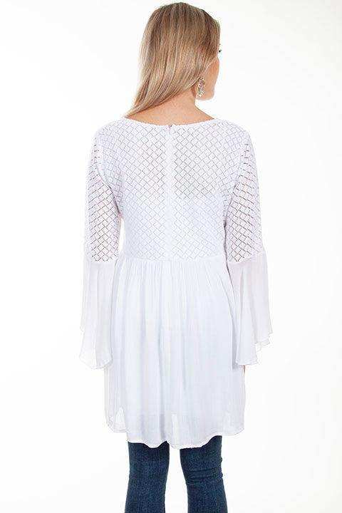 Scully WHITE COTTON BODICE CREPE TIE FRONT DRESS - Scully Leather - Flyclothing LLC