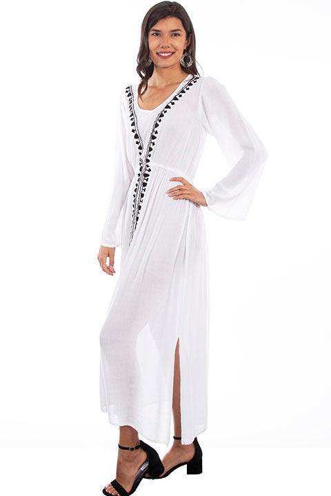 Scully WHITE BLACK EMB FRONT MAXI W/SIDE SLITS - Scully Leather - Flyclothing LLC