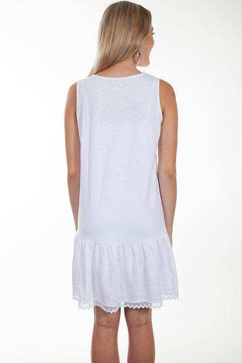 Scully WHITE S/L V-NECK COTTON SLUB DRESS - Scully Leather - Flyclothing LLC