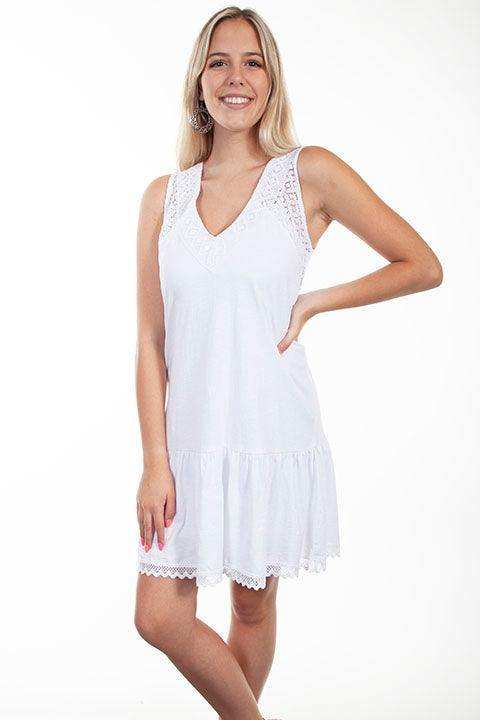 Scully WHITE S/L V-NECK COTTON SLUB DRESS - Scully Leather - Flyclothing LLC