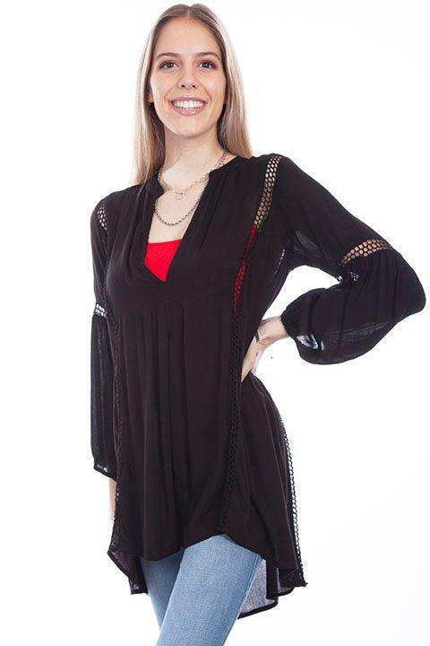 Scully BLACK TUNIC W/WAFFLE WEAVE INSETS - Scully Leather - Flyclothing LLC
