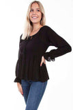 Scully BLACK L/S TIE FRONT BLOUSE - Scully Leather - Flyclothing LLC