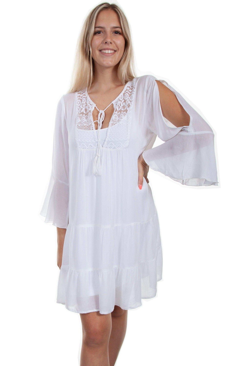 Scully WHITE TIE FRONT LACE BODICE DRESS - Scully Leather - Flyclothing LLC