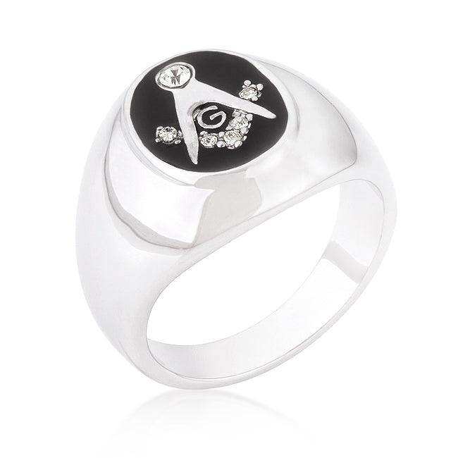 Rhodium Plated Onyx Cubic Zirconia Masonic Ring - JGI - Flyclothing LLC