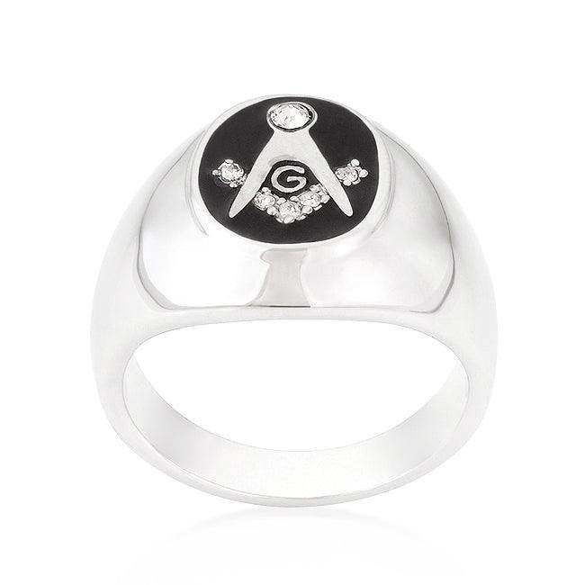 Rhodium Plated Onyx Cubic Zirconia Masonic Ring - JGI - Flyclothing LLC