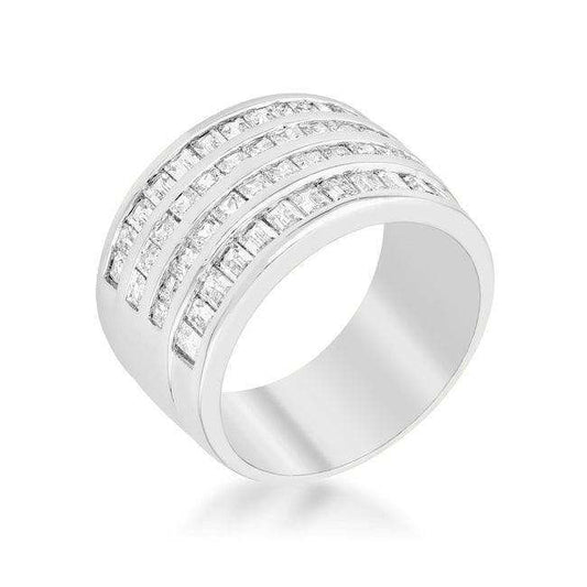 4 Row Rhodium Cubic Zirconia Cocktail Ring - JGI - Flyclothing LLC