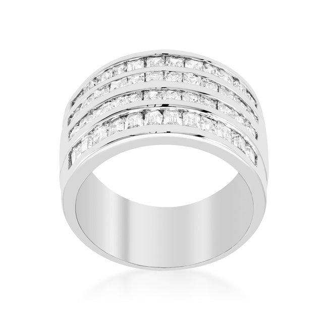 4 Row Rhodium Cubic Zirconia Cocktail Ring - JGI - Flyclothing LLC