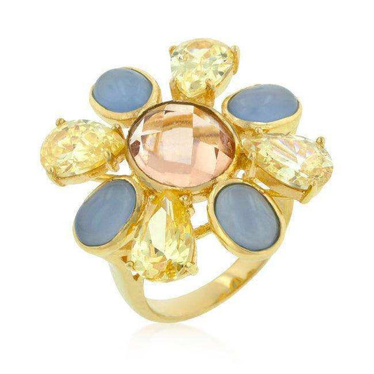 Multi-Cubic Zirconia Floral Golden Ring - JGI - Flyclothing LLC