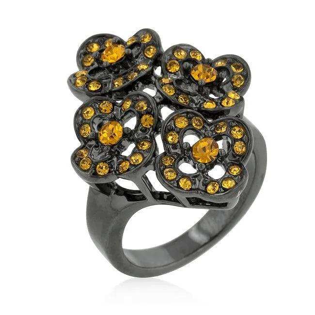 Black Mystique Yellow Crystal Floral Ring - JGI - Flyclothing LLC