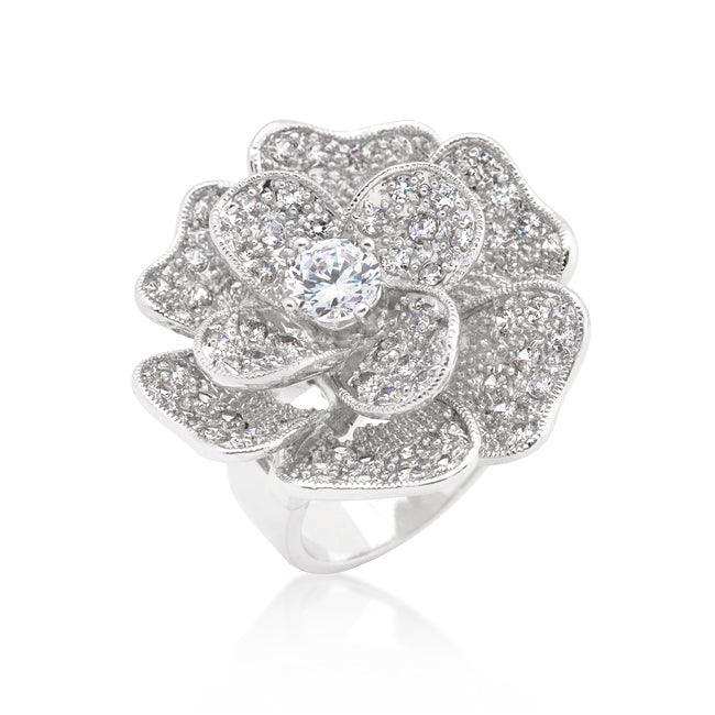 Large Flower Cubic Zirconia Cocktail Ring - JGI - Flyclothing LLC