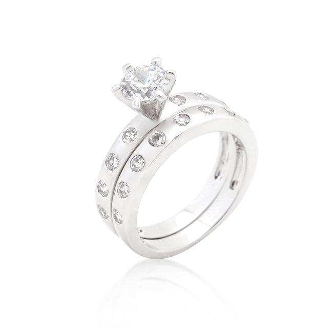 Bezel Set Round Cut Bridal Ring Set - JGI - Flyclothing LLC