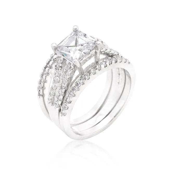 Princess Cut Cubic Zirconia Triple Bridal Set - JGI - Flyclothing LLC