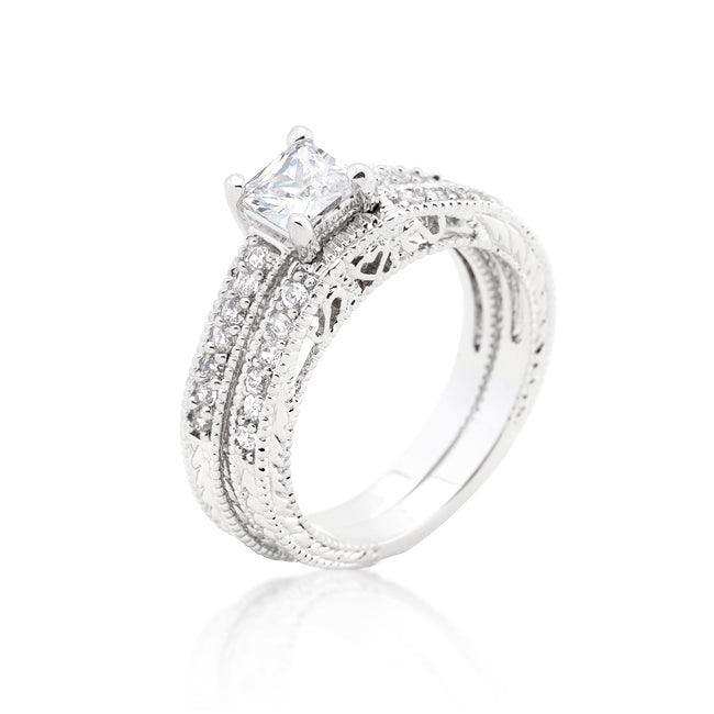 Princess Cut Filigree Bridal Ring Set - JGI - Flyclothing LLC