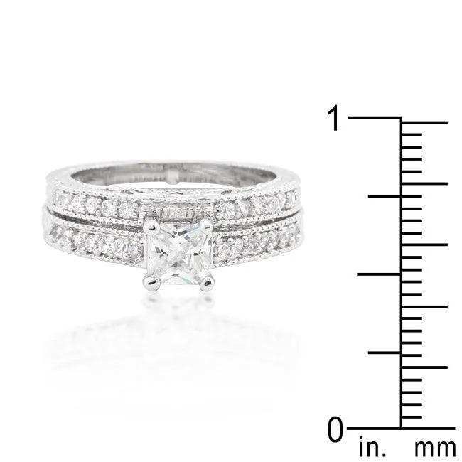 Princess Cut Filigree Bridal Ring Set - JGI - Flyclothing LLC