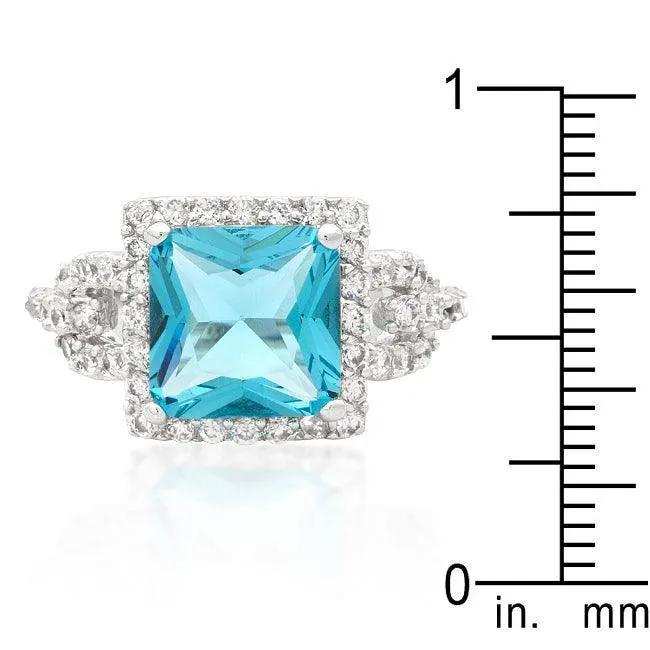 Halo Style Princess Cut Aqua Blue Cocktail Ring - JGI - Flyclothing LLC