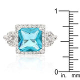 Halo Style Princess Cut Aqua Blue Cocktail Ring - JGI - Flyclothing LLC