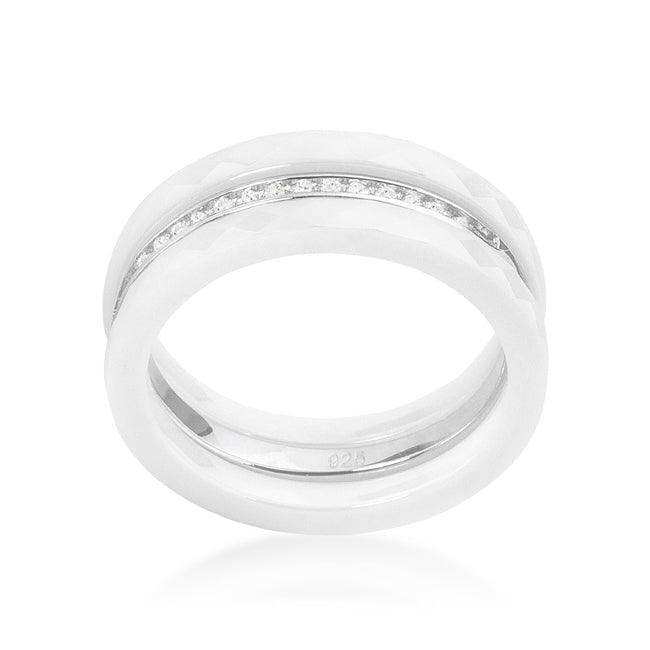 White Ceramic Triplet Ring With Cubic Zirconia - JGI - Flyclothing LLC