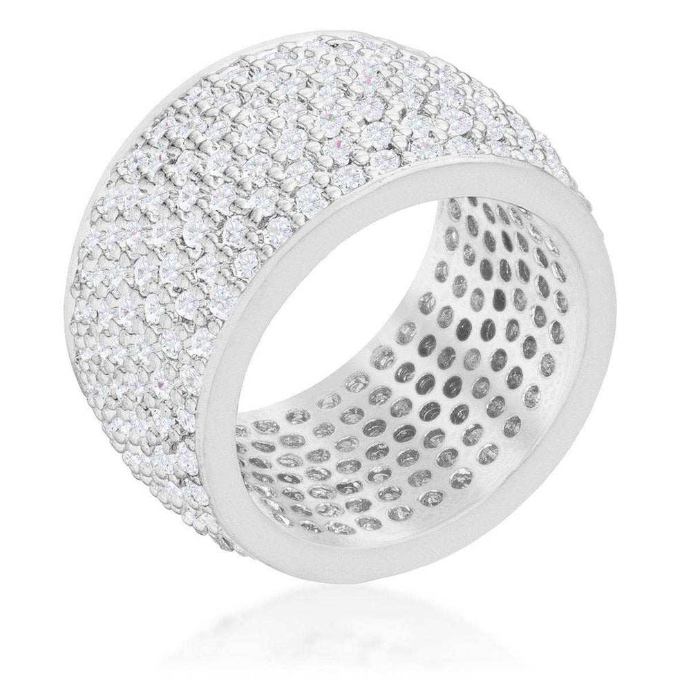 Wide Pave Cubic Zirconia Silvertone Band Ring - JGI - Flyclothing LLC