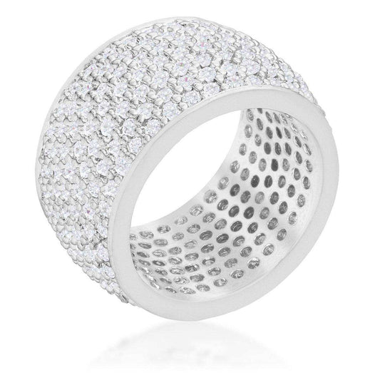 Wide Pave Cubic Zirconia Silvertone Band Ring - JGI - Flyclothing LLC