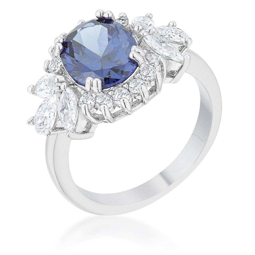 Krizia 4.2ct Tanzanite CZ Rhodium Classic Ring - JGI - Flyclothing LLC