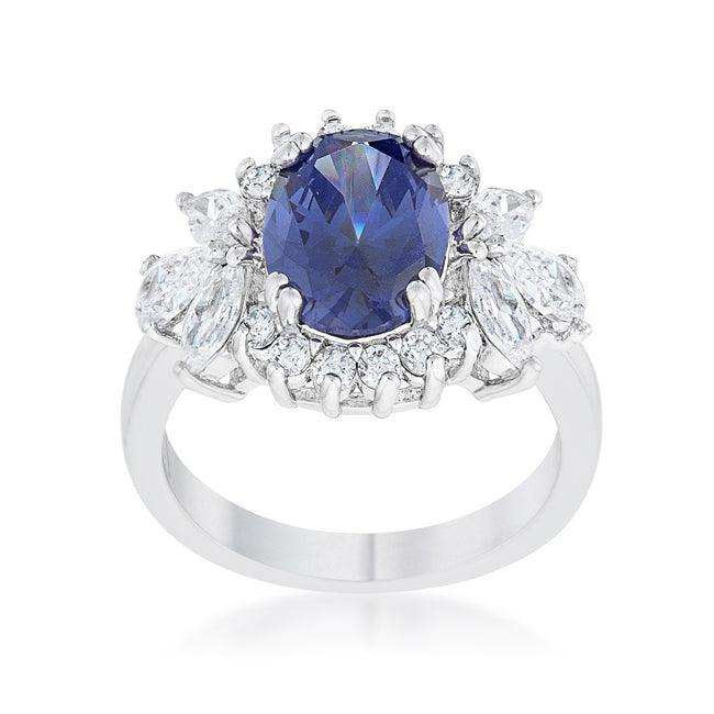 Krizia 4.2ct Tanzanite CZ Rhodium Classic Ring - JGI - Flyclothing LLC