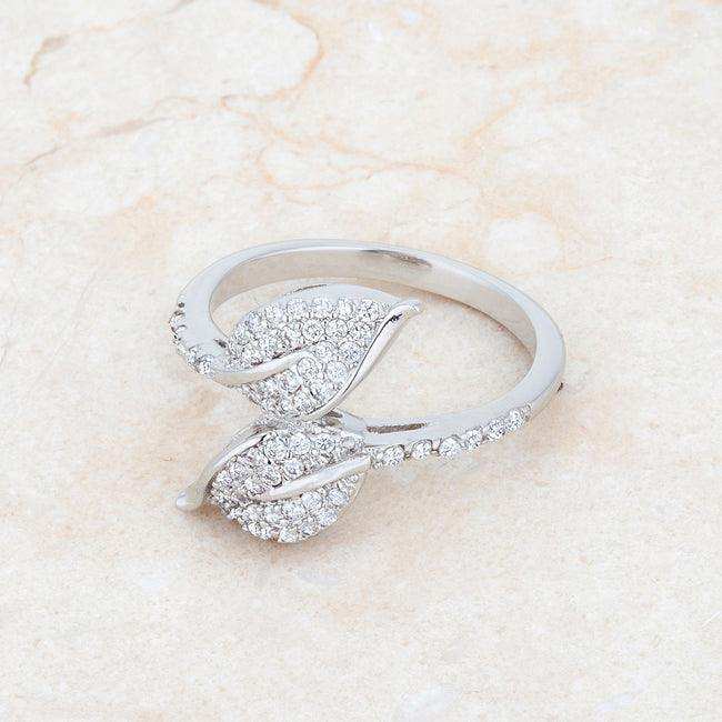 Liana 0.1ct CZ Rhodium Leaf Wrap Ring - JGI - Flyclothing LLC