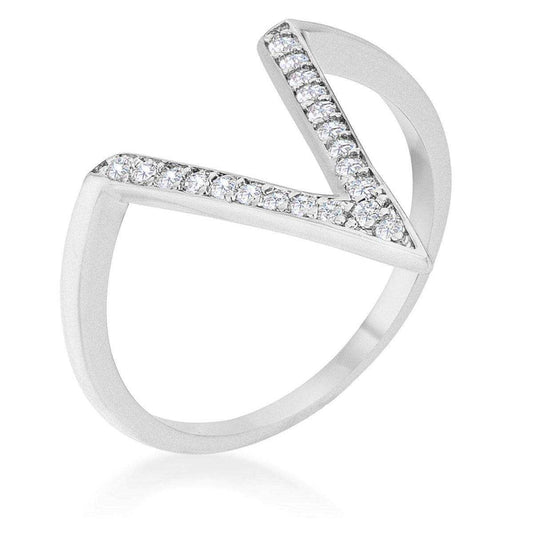 Michelle 0.2ct CZ Rhodium Delicate V-Shape Ring - JGI - Flyclothing LLC