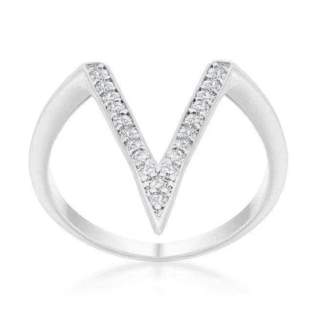 Michelle 0.2ct CZ Rhodium Delicate V-Shape Ring - JGI - Flyclothing LLC