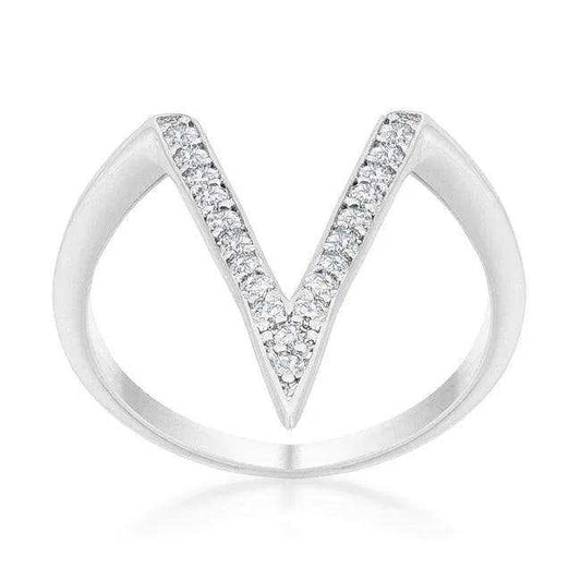 Michelle 0.2ct CZ Rhodium Delicate V-Shape Ring - JGI - Flyclothing LLC