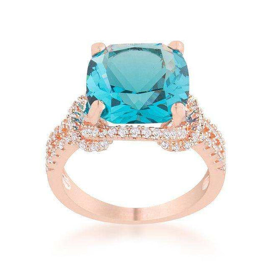 Charlene 6.2ct Aqua CZ Rose Gold Classic Statement Ring - JGI - Flyclothing LLC