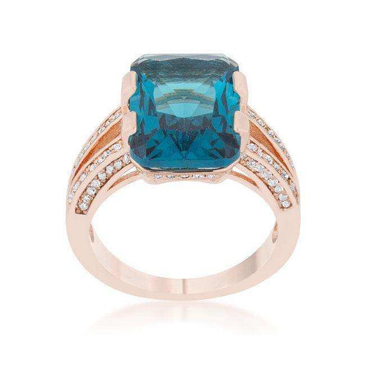 Rema 8.6ct Aqua CZ Rose Gold Emerald Classic Cocktail Ring - JGI - Flyclothing LLC