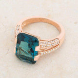 Rema 8.6ct Aqua CZ Rose Gold Emerald Classic Cocktail Ring - JGI - Flyclothing LLC